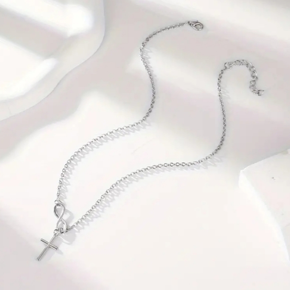 Silver Infinity Cross Necklace - Picture 6 of 9